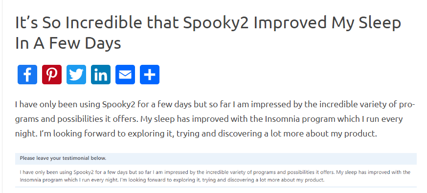 testimonial review of spooky2 user for sleep