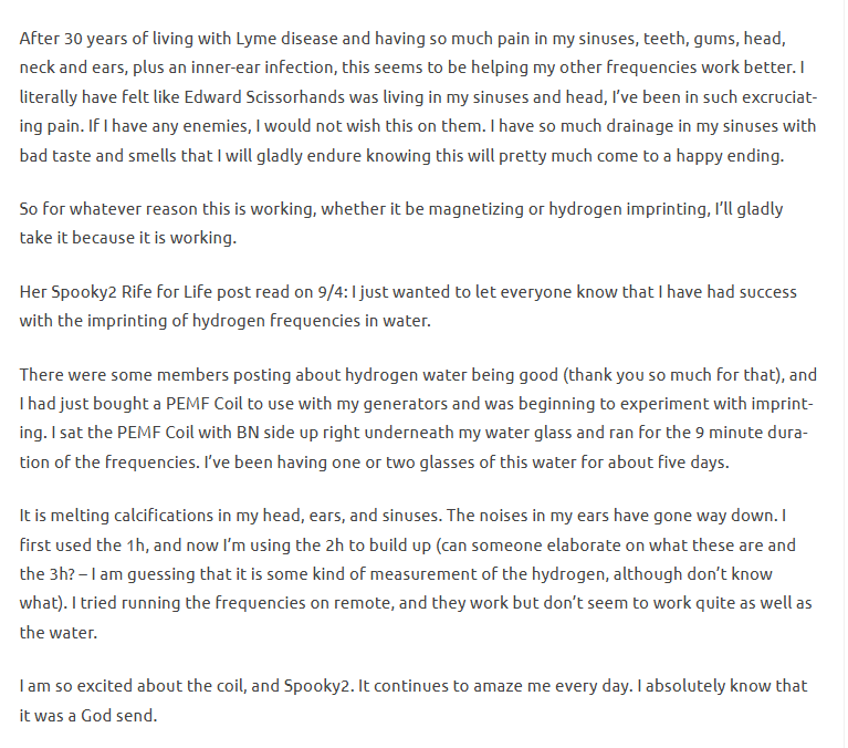 Success with The Imprinting of Hydrogen Frequencies in Water