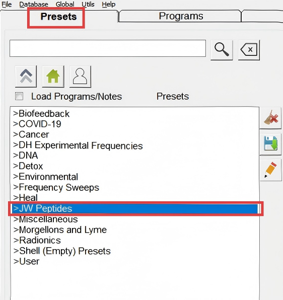 JW Peptides Preset List